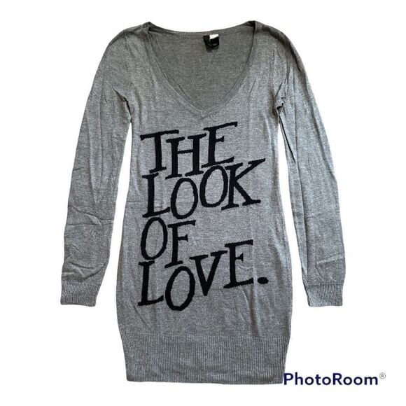 H&M Divided The Look Of Love Grey V Neck Long Sleeve Sweater Dress Size XS - Picture 1 of 7
